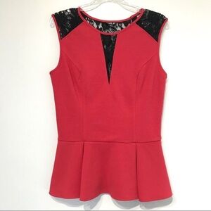Allen Schwartz red black lace peplum sexy blouse